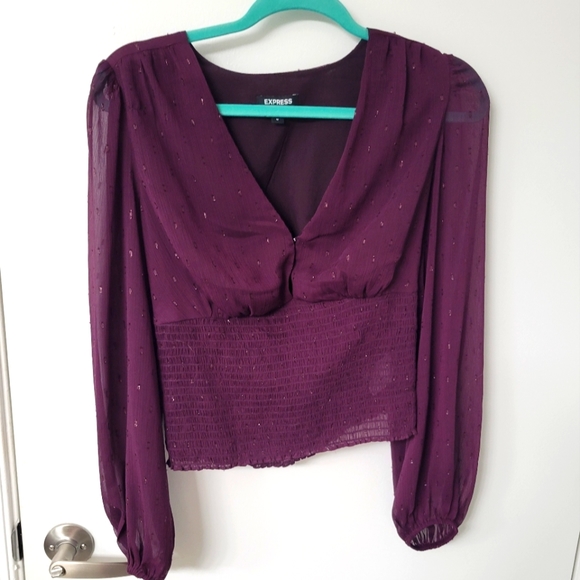 Express Tops - Express women's plum chiffon blouse with smocked elastic waistline size medium